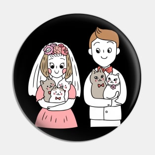 Wedding Couple Who Love Cats Pin