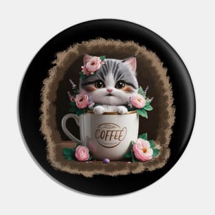 Cute Cat In coffee cup Pin