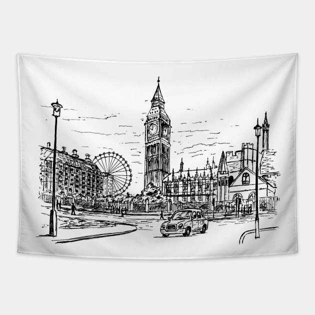 London Big Ben Tapestry by TeesAndTheCities