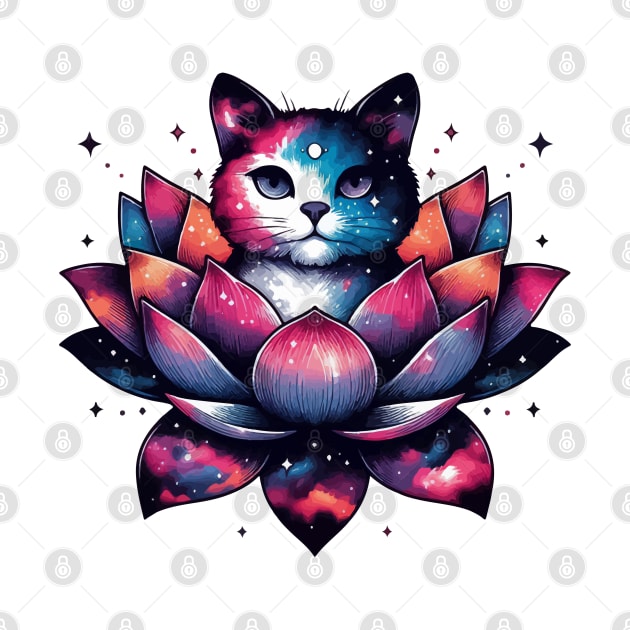 Colorful Abstract Cosmic Cat in Lotus Flower by TomFrontierArt