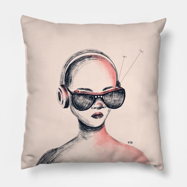 Radio Girl Pillow by vero.e.a