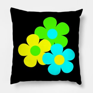 60's Flower Power Pop Flowers in Blue, Green and Yellow Pillow