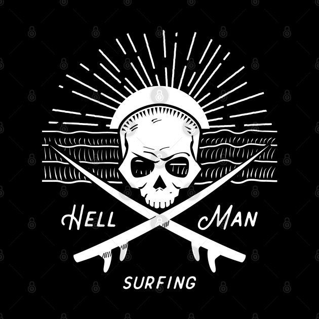 Hellman Surfing Skull Sunrise by atomguy