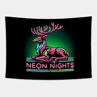 Neon Nights Reindeer Tapestry