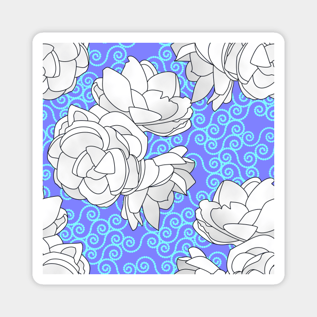 Sampaguita Flowers with Cyan Spirals on Blue Violet Magnet by ArtticArlo