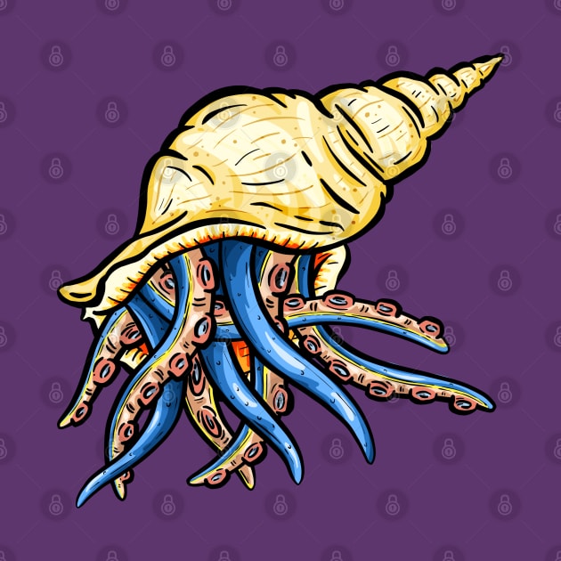 Octopus Tentacles in A Conch Seashell Illustration by Squeeb Creative