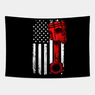 Niche Skull Island Mod Art  Car Enthusiast American Flag Skull Piston Muscle Tapestry