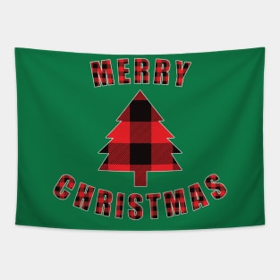 Merry Christmas Red Buffalo Plaid Christmas Tree Tapestry