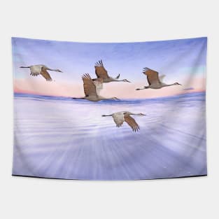 Sandhill Crane and Purple Sunset Tapestry