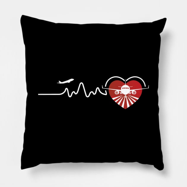 Airplane Heartbeat Pilot Flying Travel gift For Travelers Pillow by Tesszero