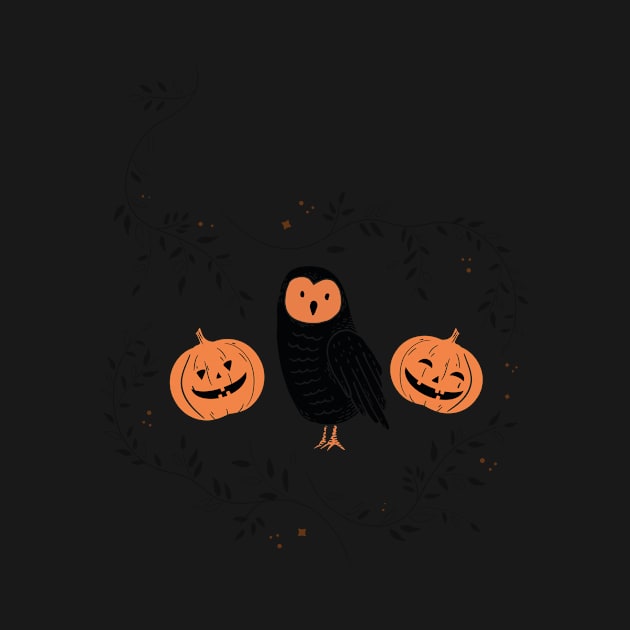 Beautiful design of an owl with two pumpkins by rueckemashirt