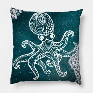 Zentangle Octopus Kraken Teal Sand Boho Mandala Pillow