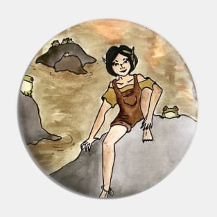 Goblincore Girl: Froggy Sunset Swamp Scene Pin