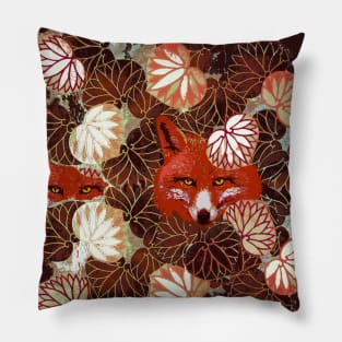 RED FOXES AMONG BROWN WHITE LEAVES AND FOLIAGE Pillow