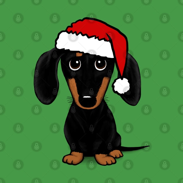 Santa Dachshund Black and Tan Wiener Dog Christmas by Coffee Squirrel