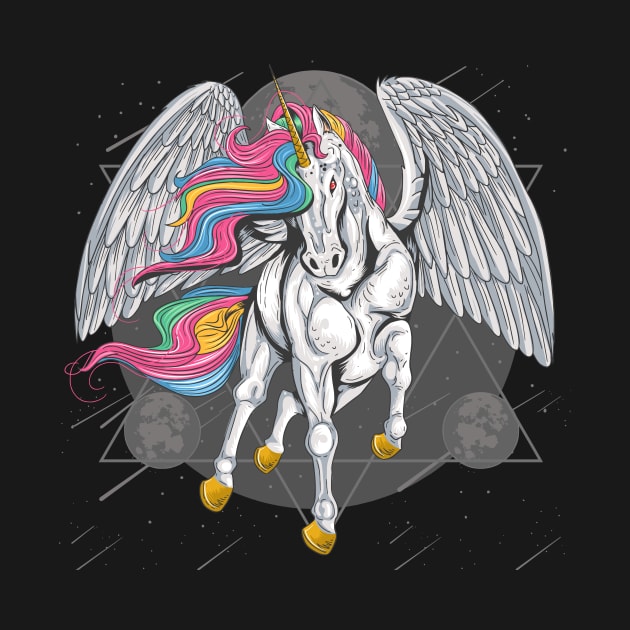 unicorn horse full colour with wings fly space moon by Tshirt lover 1