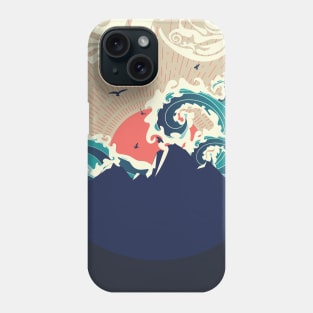 Big sea waves and island at sunset Phone Case