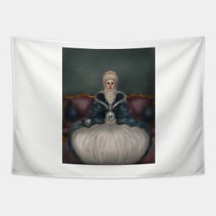 Marie Antoinette Portrait Historical Romantic Dress Holding a Skull and A Crystal Ball Tapestry