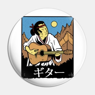 Vintage Japanese Ukiyo-e Samurai Guitar Player // Retro Japanese Comic Illustration Pin