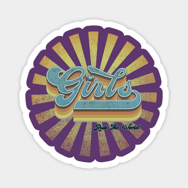 Girls Rule The World 1970s Vintage Retro Magnet by MerlinArt