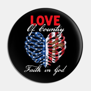 Patriotic Christian Faith In God Heart Cross American Flag Pin