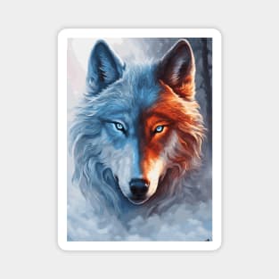 Fire and Ice Wolf Animal Magnet