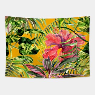 Watercolor tropical leaves and plants Tapestry