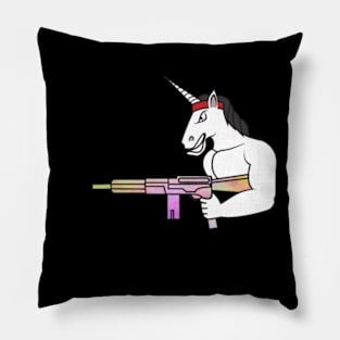 Unicorn muscles weapon fighter war rainbow Pillow