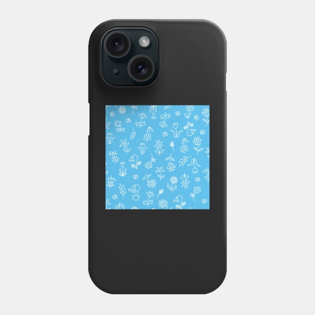 Vibrant Turquoise Floral Doodle Scribble Pattern Phone Case by FrancesPoff