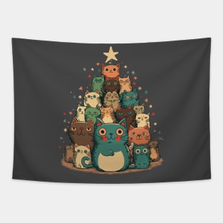 Christmas tree made of happy cats Tapestry