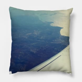 Plane window view Photography design with blue sky and ocean sea adventure lovers Pillow