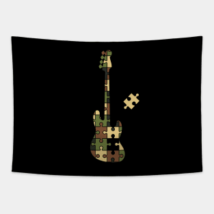 Camouflage Puzzle Bass Guitar Silhouette Tapestry