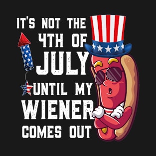 Funny 4th of July Hot Dog Wiener Comes Out Adult Humor T-Shirt