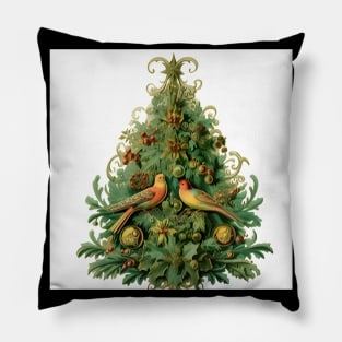 Vintage Christmas Tree With Birds Pillow