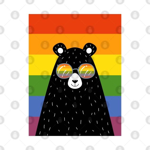 Gay Pride Bear In Sunglasses With Rainbow Flag by Ricaso