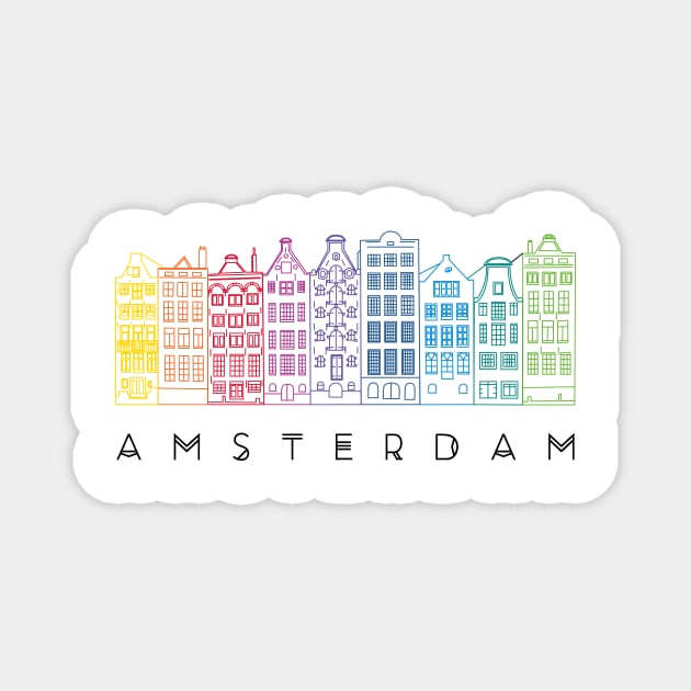 Facades of old canal houses from Amsterdam City rainbow color illustration Magnet by sinemfiit