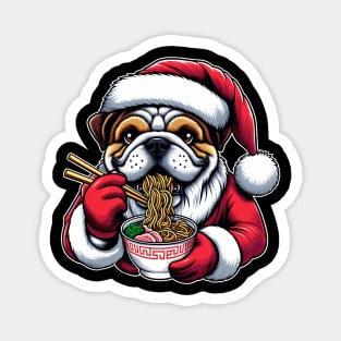 Bulldog as Santa eating Ramen on Christmas Magnet