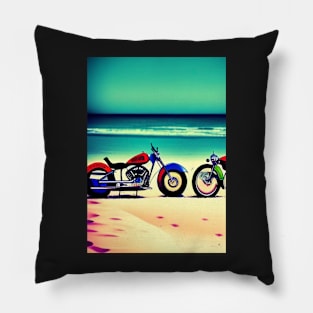 COOL MOTORCYCLES ON THE BEACH RETRO STYLE Pillow