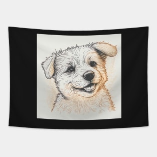 Line Art Cute Dog Illustration Drawing Tapestry