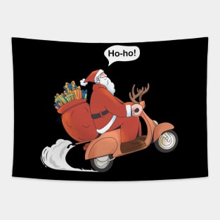 Santa Riding Scooter Tapestry