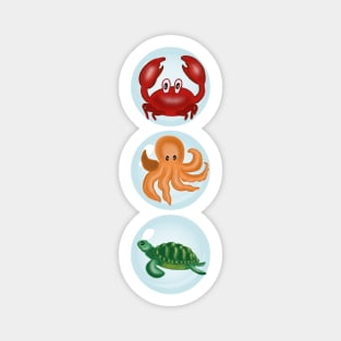 Traffic lights: a crab, an octopus, and a turtle Magnet