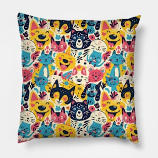 Eclectic Happy Pets and Nature Pattern Pillow