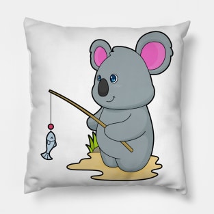 Koala as Fisher with Fishing rod & Fish Pillow