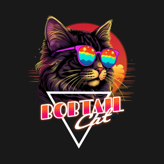 Retro Wave Bobtail Cat Miami Shirt by Miami Neon Designs