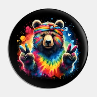 Tie-Dye Bear Peace Sign Hippie Pin