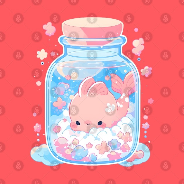 Adorable Anime Style Fish in a Glass Jar - Cute Aquatic Art by Chibidorable