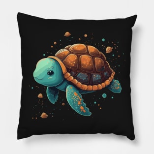 Cute Turtle in Space Childrens Illustration Pillow