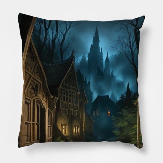 DND Scene - Gothic Horror Village Pillow by CursedContent