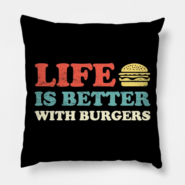 Retro Hamburger Happiness: Life Is Better With Burgers Pillow by TwistedCharm