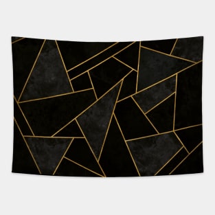 Cracked Night - Black and Gold Mosaic Pattern Tapestry